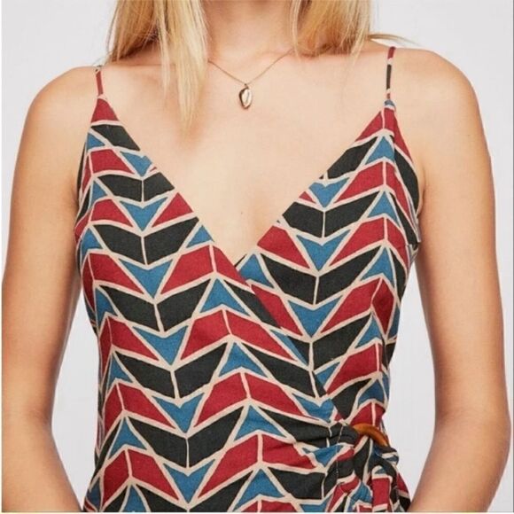 Free People Siren Ring Wrap Dress Maxi Side Tie Geo Printed - Picture 3 of 15